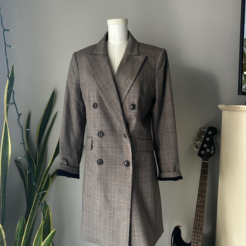 Banana Republic Women’s Brown Plaid Blazer Dress Double-Breasted Wool Size 10